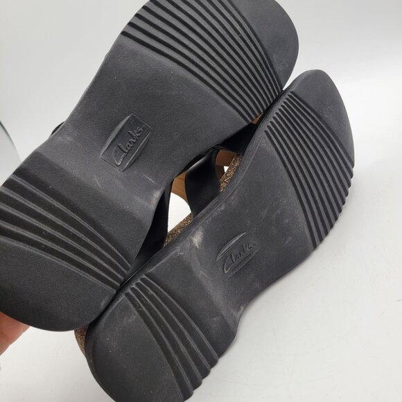 Clarks Black Slide Slip On Strappy Leather Comfort Sandals Arch Support Sz 8.5 - Picture 8 of 9